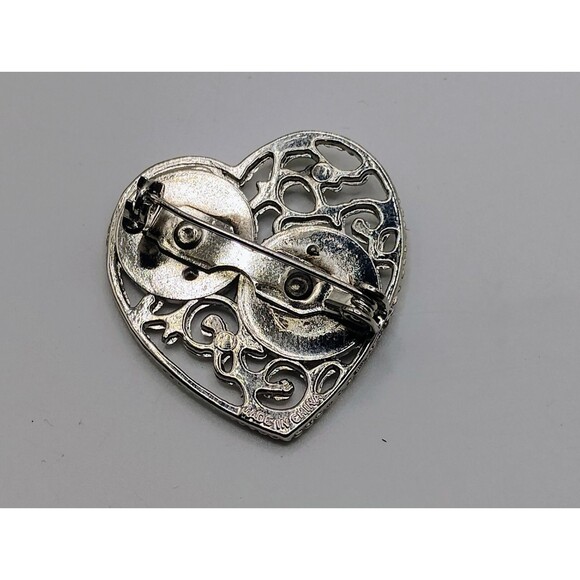 Blessed Virgin Mary & Jesus Heart Design Silver Tone Medal Pin Religious Brooch - Picture 3 of 4